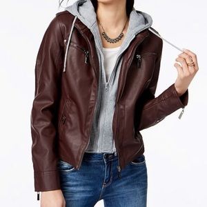 NEW Vegan Leather Wine Colored Moto Jacket